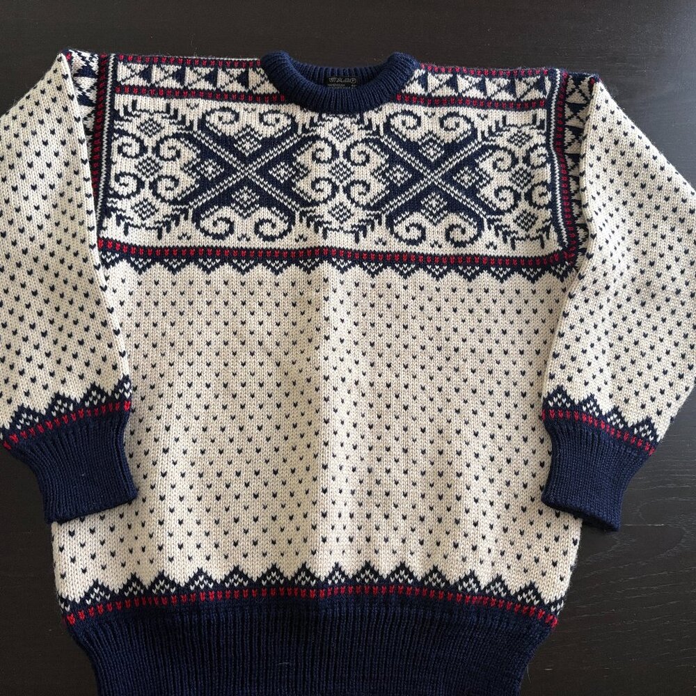 Dale of Norway Cream Navy Red Fair Isle Crewneck Sweater